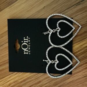 nOir Jewelry Gold Tone Blingy Double Heart Earrings